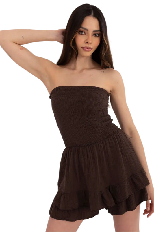 TEEK - Sleeveless Layered Ruffles Rumored JUMPSUIT TEEK MH brown One Size