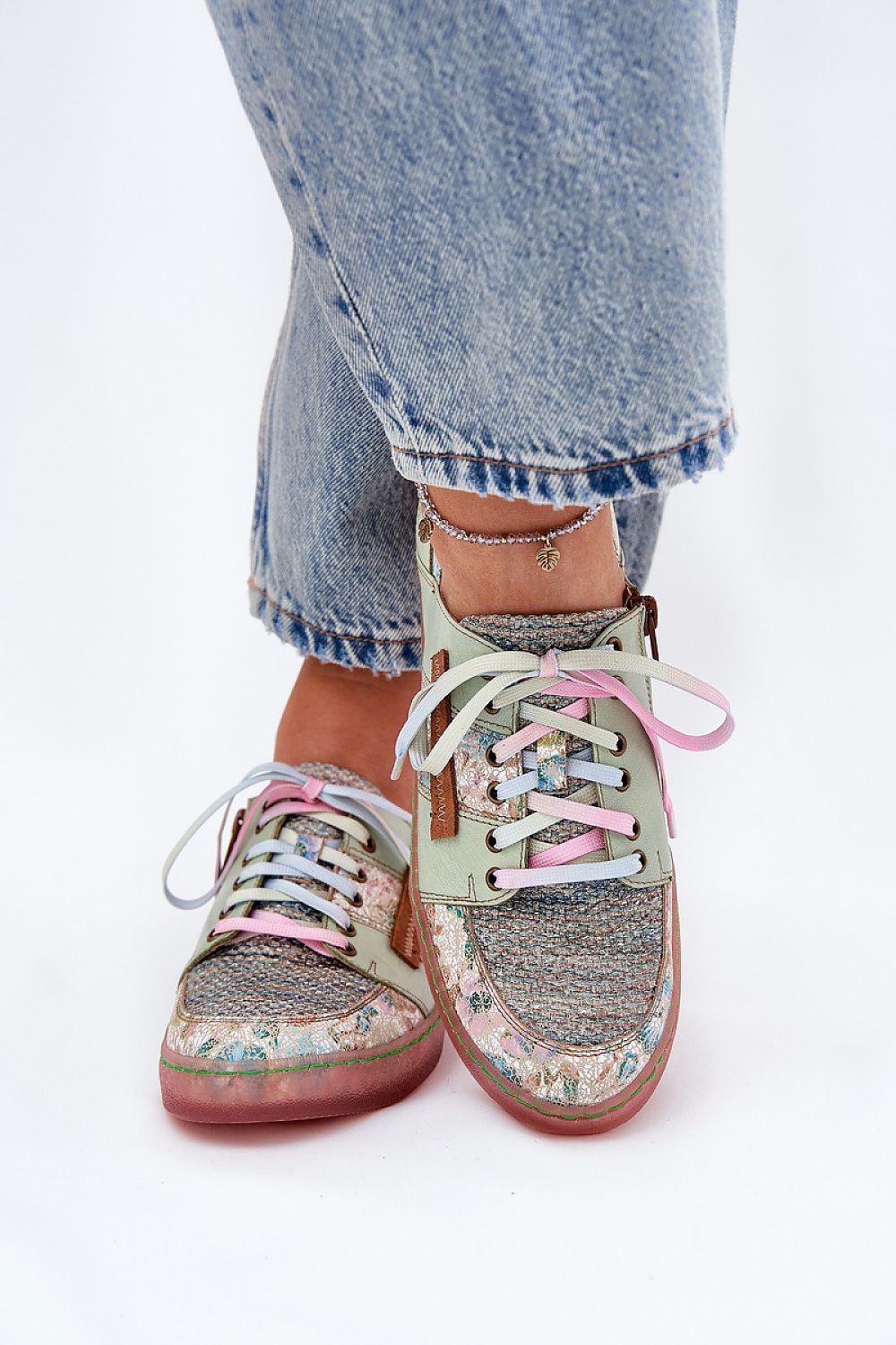 TEEK - Green Leather Floral Patchwork Laced Low Shoes SHOES TEEK MH