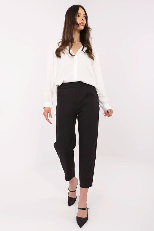 TEEK - Stretched Waist Pocketed Cropped Trousers PANTS TEEK MH black S