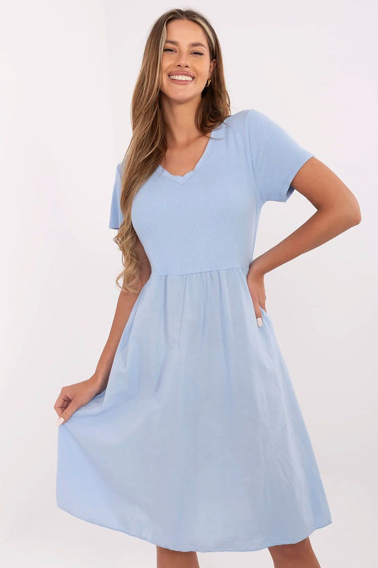 TEEK - Flared Pocketed V-Neck Dress DRESS TEEK MH blue One Size