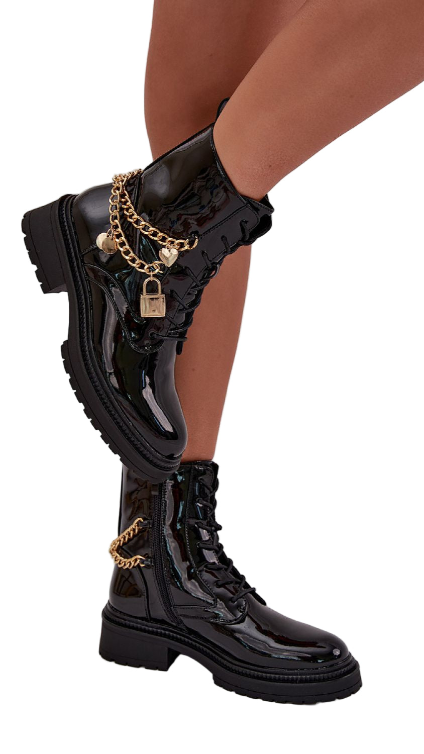 TEEK - Black Chain Locket Laced Booties SHOES TEEK MH 6.5