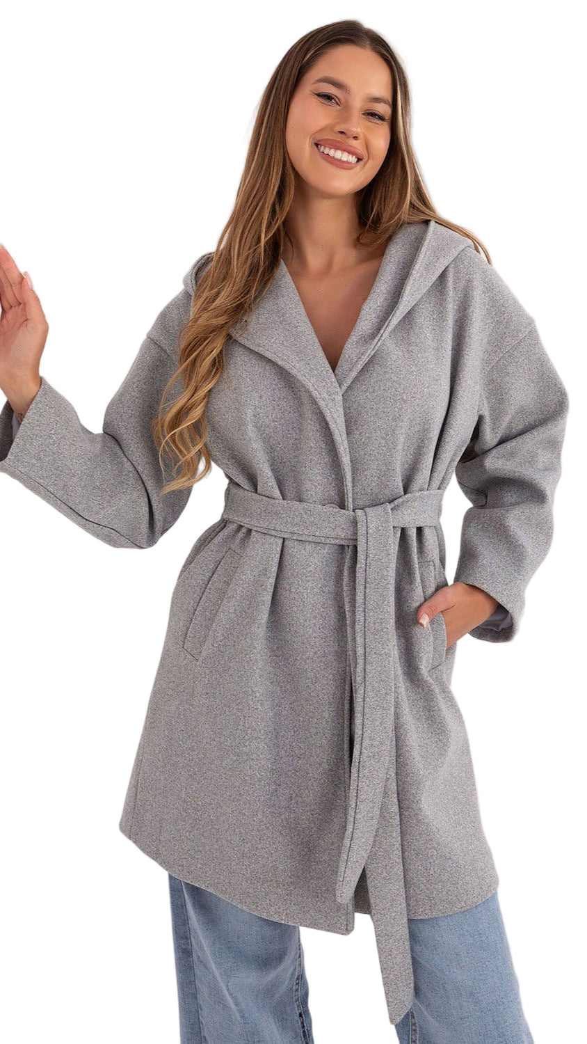 TEEK - Hooded Wrap Belted Coat COAT TEEK MH grey One Size