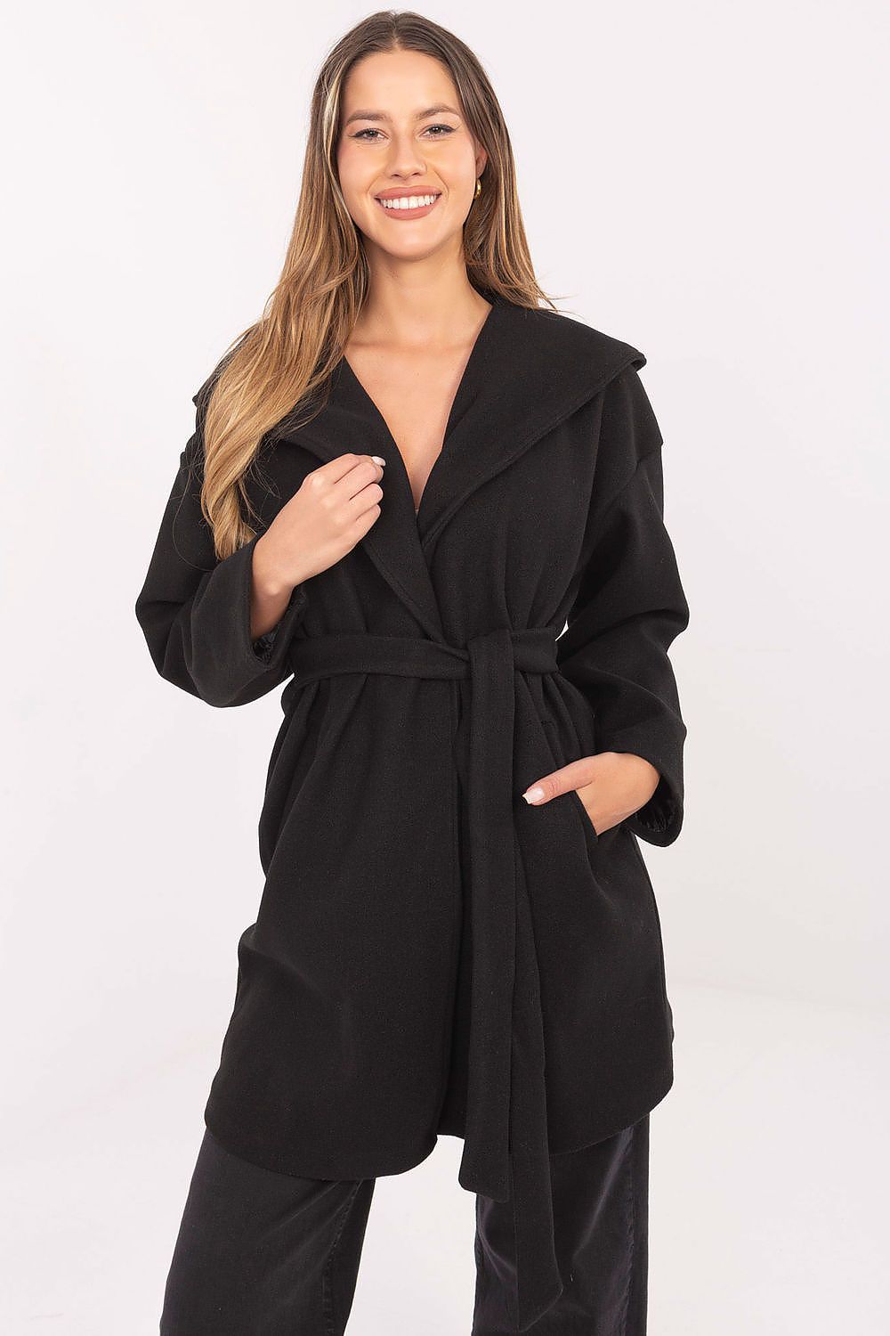 TEEK - Hooded Wrap Belted Coat COAT TEEK MH black One Size