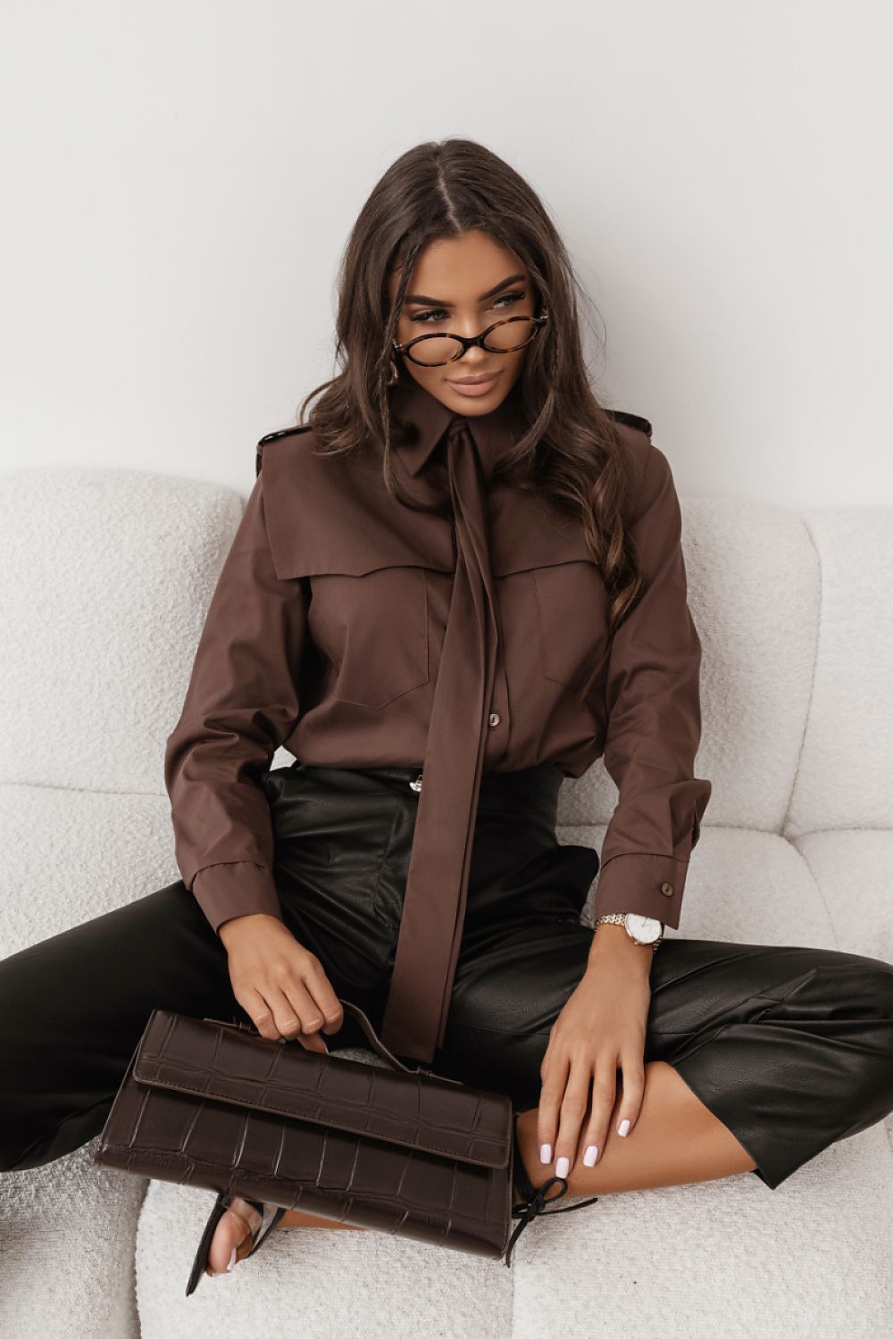 TEEK - Drop Tie Long Sleeve Shirt TOPS TEEK MH brown S
