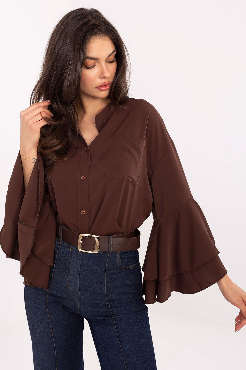 TEEK - Big Ruffle Long Sleeve Shirt TOPS TEEK MH brown One Size