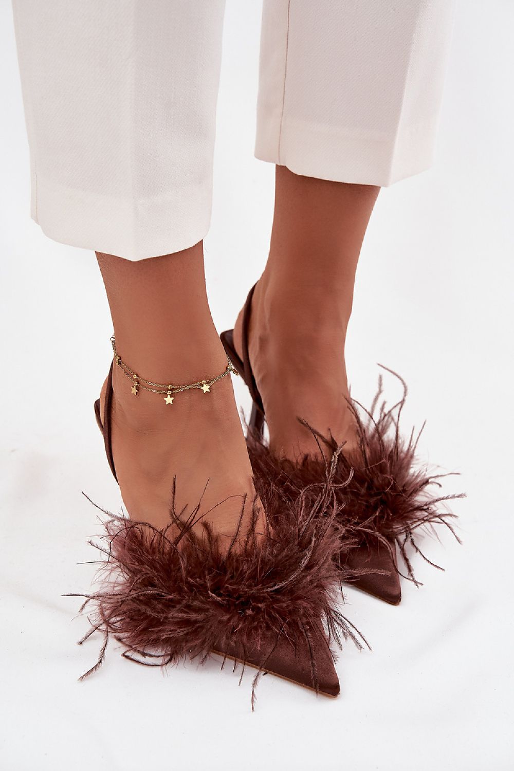 TEEK - Brown Feathered Slingback Heels SHOES TEEK MH