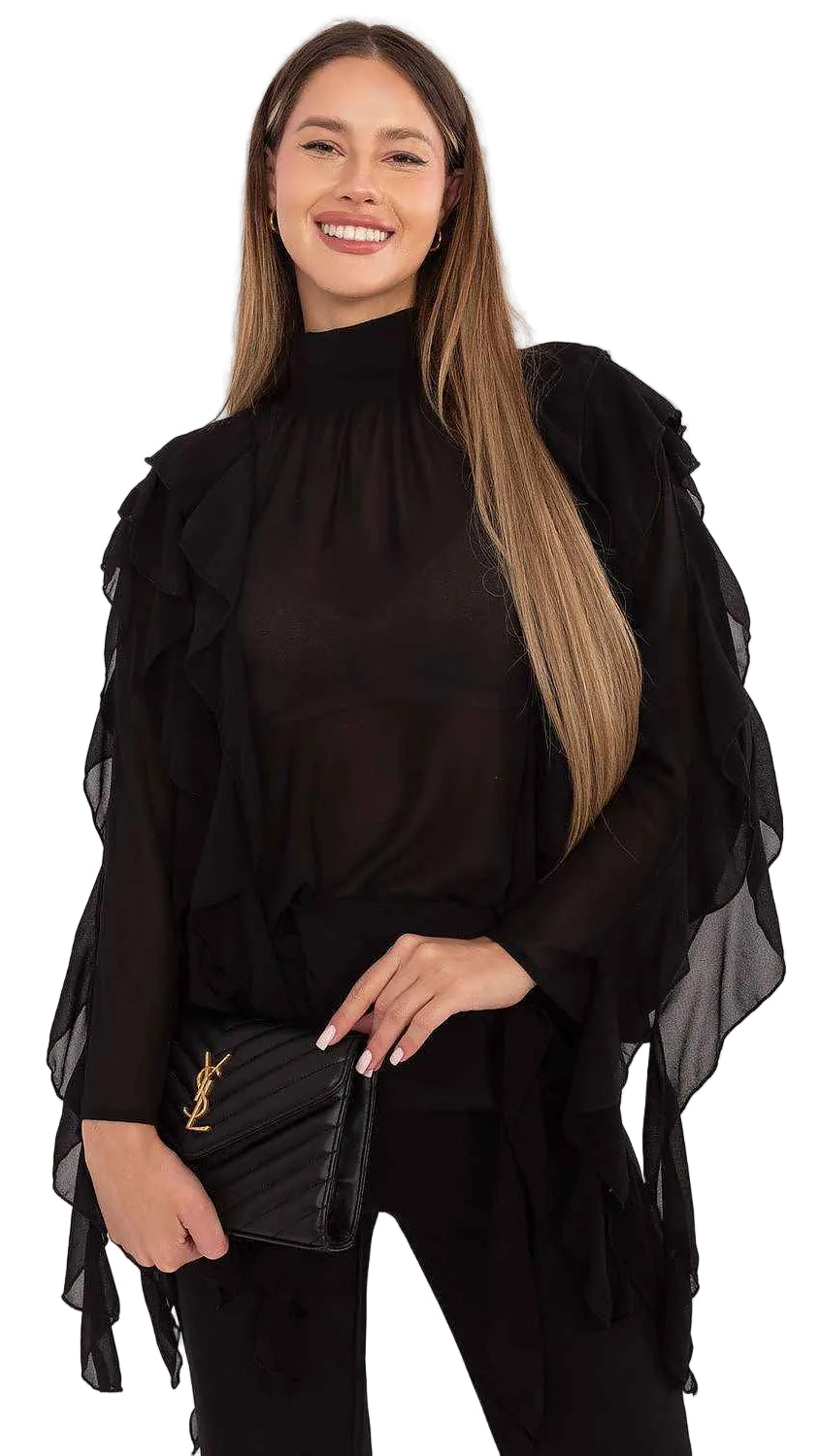 TEEK - Turtleneck Sheer Arm Drip Blouse TOPS TEEK MH black One Size