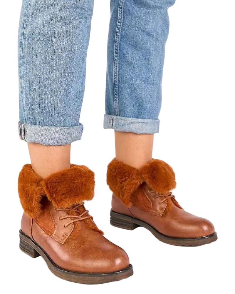 TEEK - Laced Flipped Fur Ankle Boots SHOES TEEK MH brown 7.5
