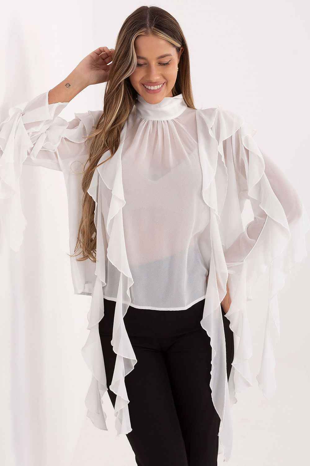 TEEK - Turtleneck Sheer Arm Drip Blouse TOPS TEEK MH beige One Size