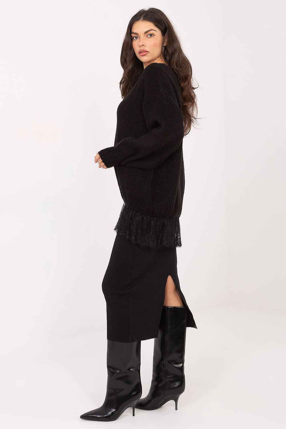 TEEK - Lace Ruffle Bottom Loose Long Sleeve Sweater TOPS TEEK MH
