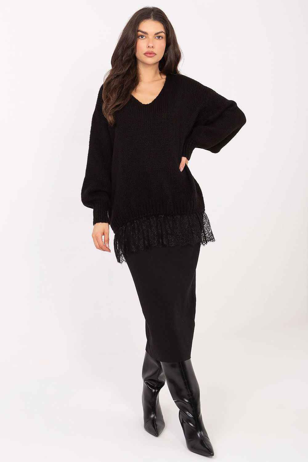 TEEK - Lace Ruffle Bottom Loose Long Sleeve Sweater TOPS TEEK MH