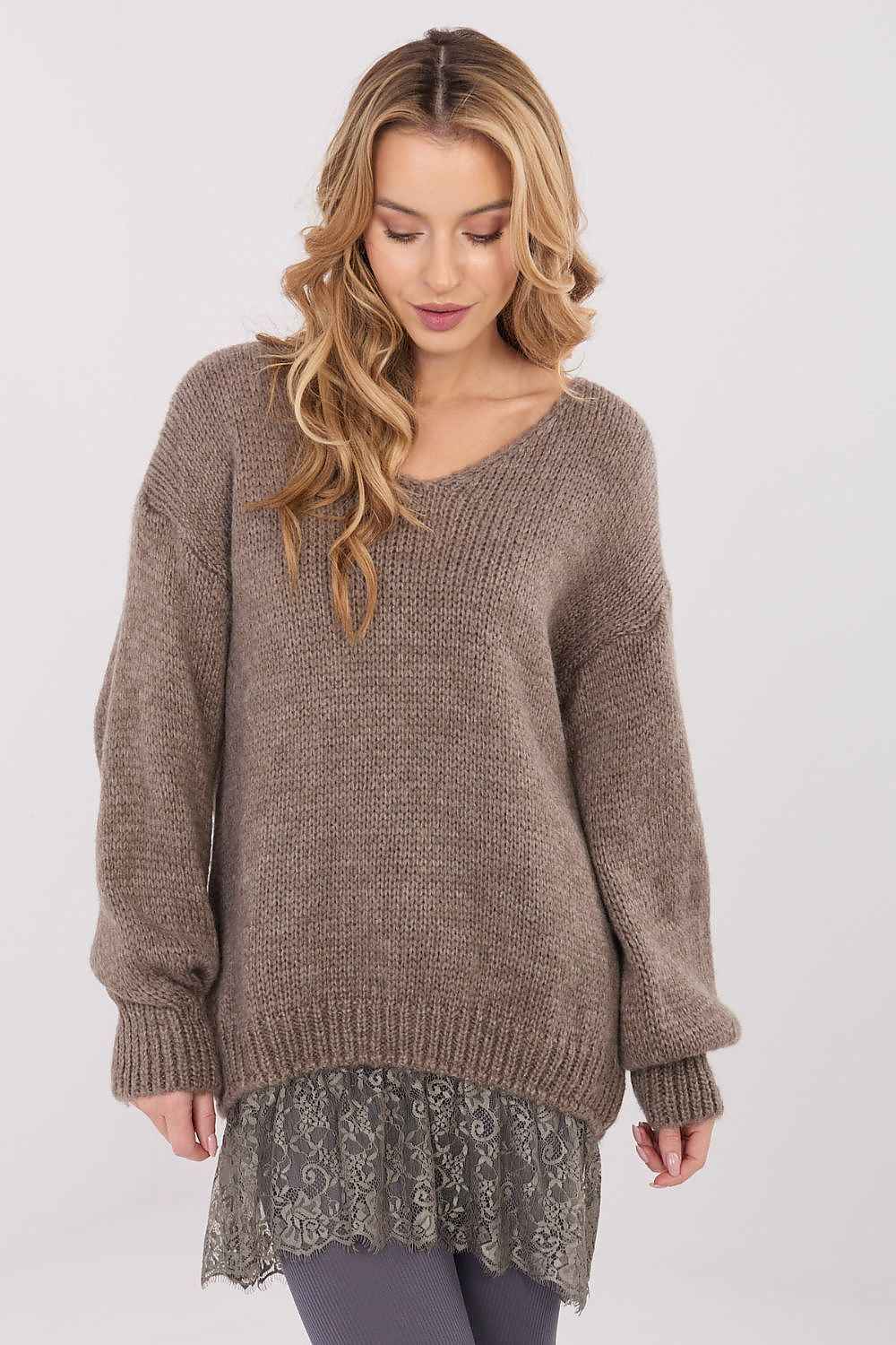 TEEK - Lace Ruffle Bottom Loose Long Sleeve Sweater TOPS TEEK MH