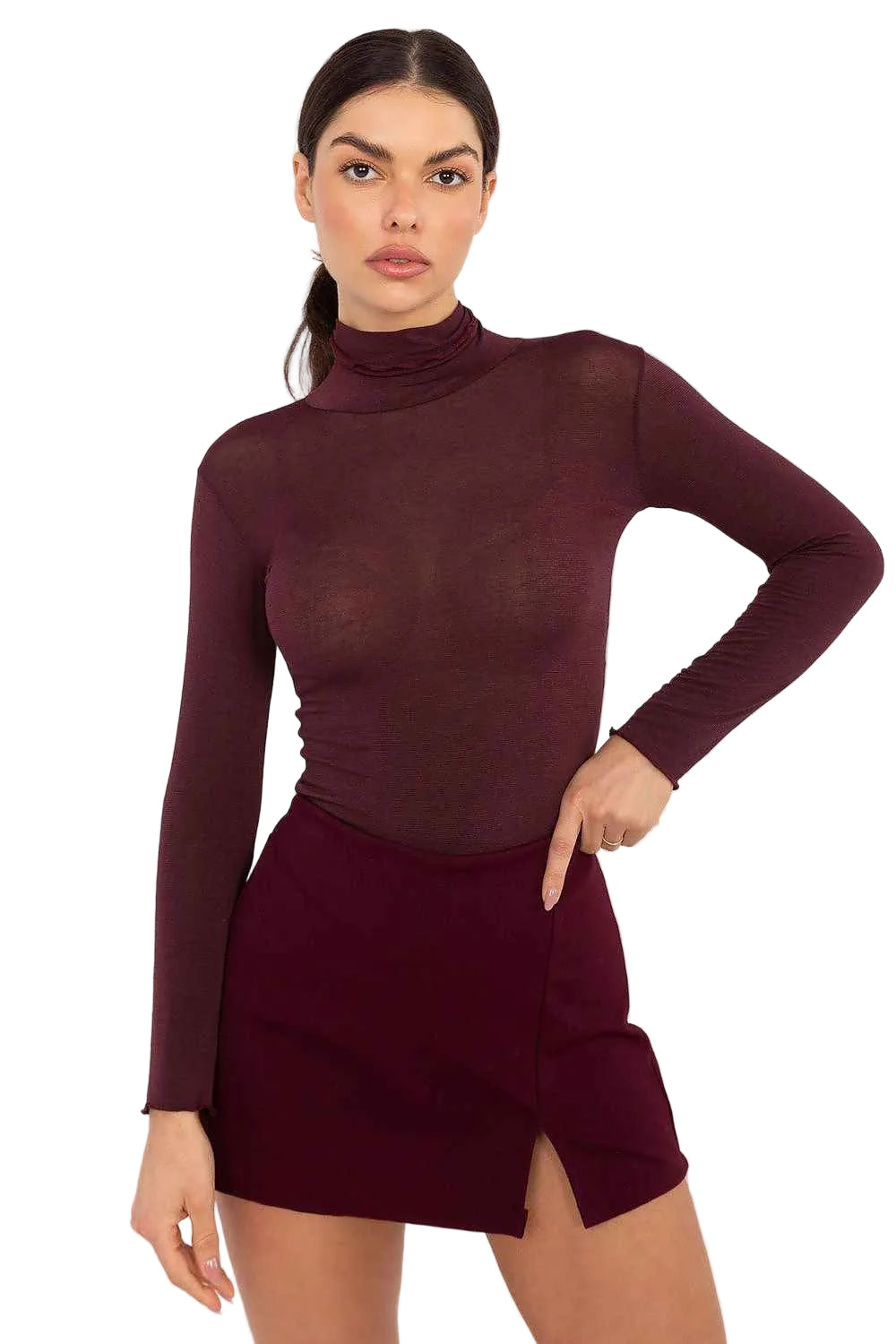 TEEK - Sheer Turtleneck Stretch Fit Blouse TOPS TEEK MH red One Size