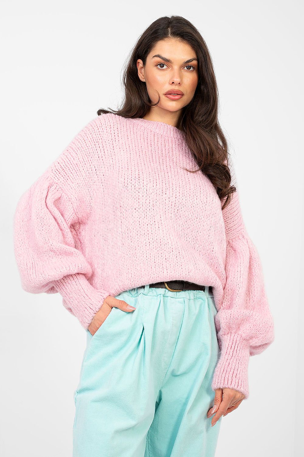 TEEK - Cuffed Balloon Sleeve Sweater TOPS TEEK MH pink One Size