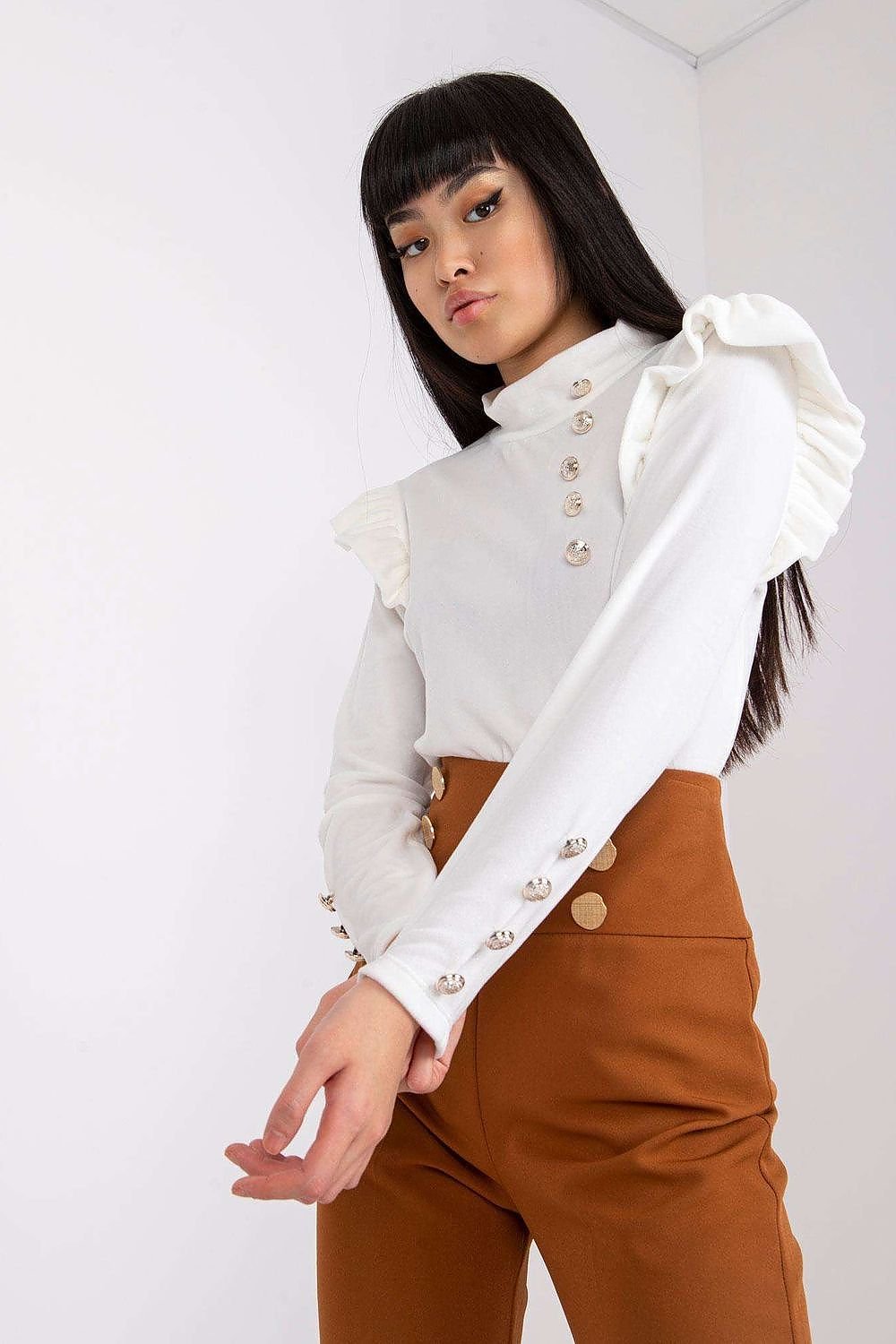TEEK - Ruffled Shoulder Long-Sleeved Blouse TOPS TEEK MH