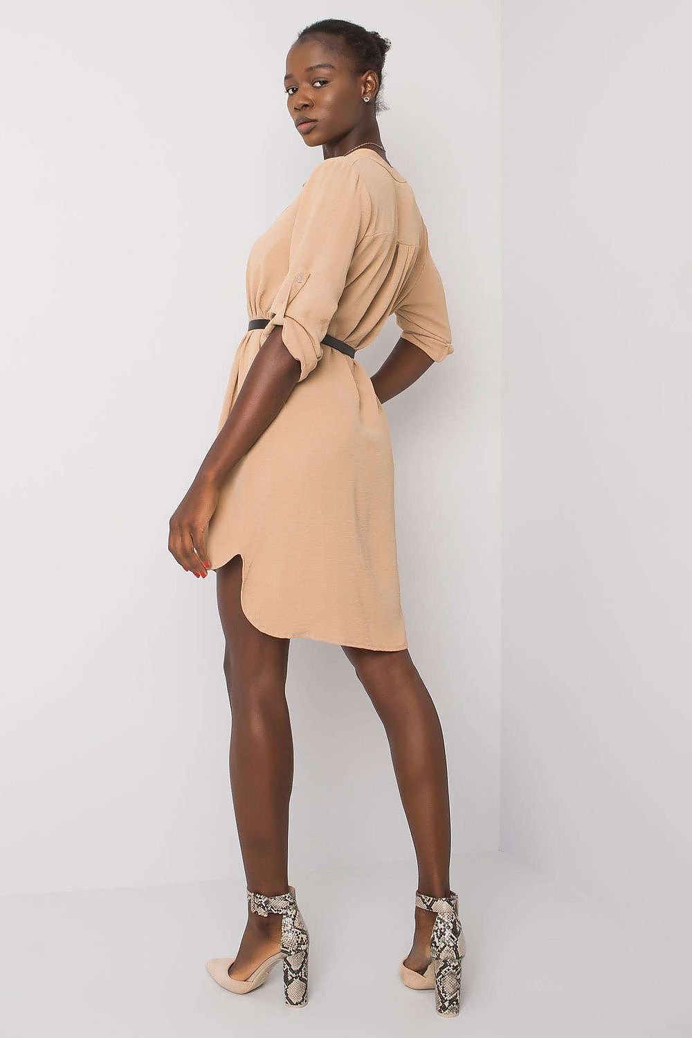 TEEK - Beige Belted Top Button Shirt Dress DRESS TEEK MH