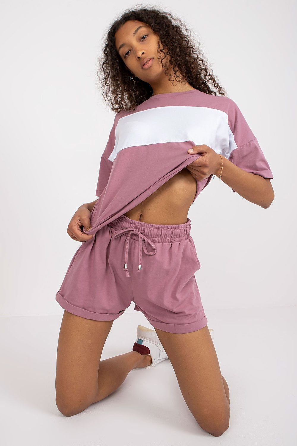 TEEK - Banned Contrast Top Shorts Set SET TEEK MH pink S