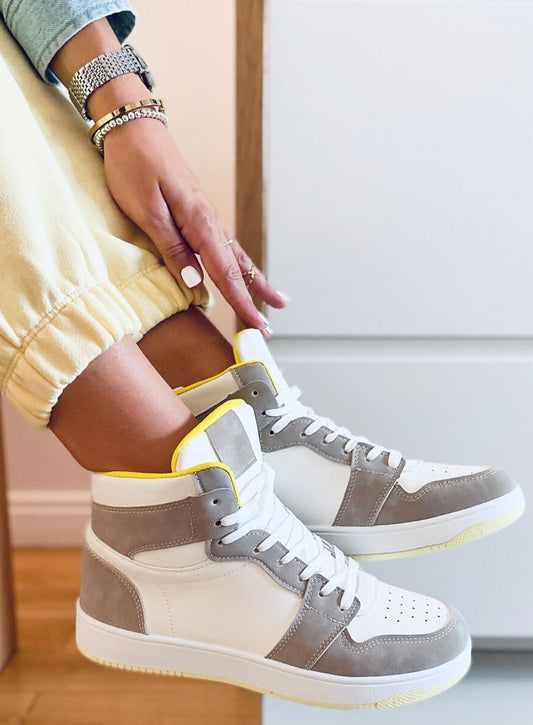 TEEK - White Stone Yellow Womens High-Top Sneakers