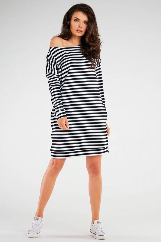 TEEK - Black White Striped One-Shoulder Daydress DRESS TEEK MH S/M