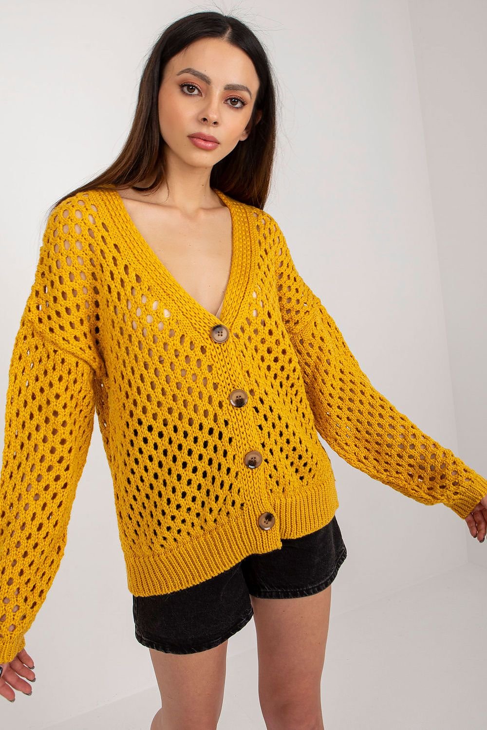 TEEK - Buttoned Openwork V-Neck Cardigan SWEATER TEEK MH