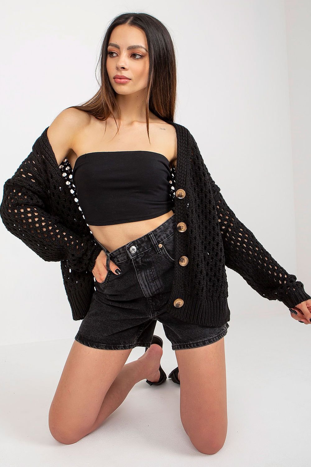 TEEK - Buttoned Openwork V-Neck Cardigan SWEATER TEEK MH