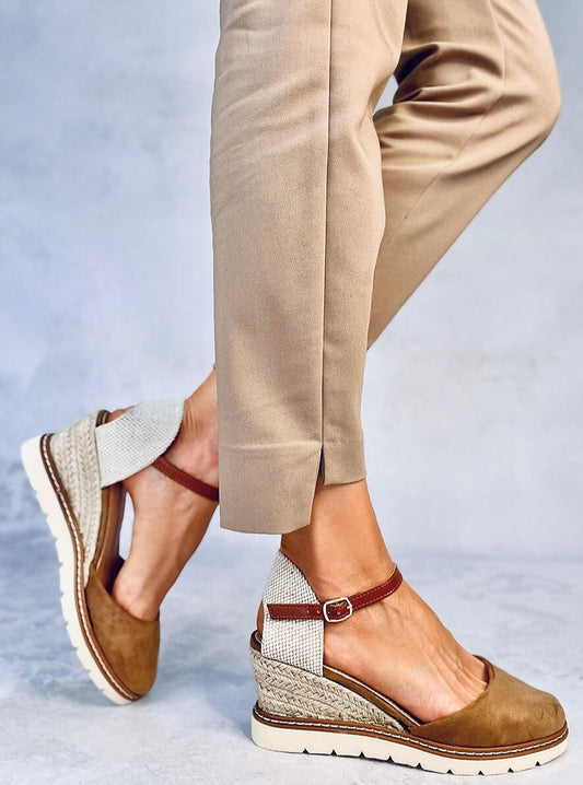 TEEK - Brown Suede Braided Straw Espadrille Sandals