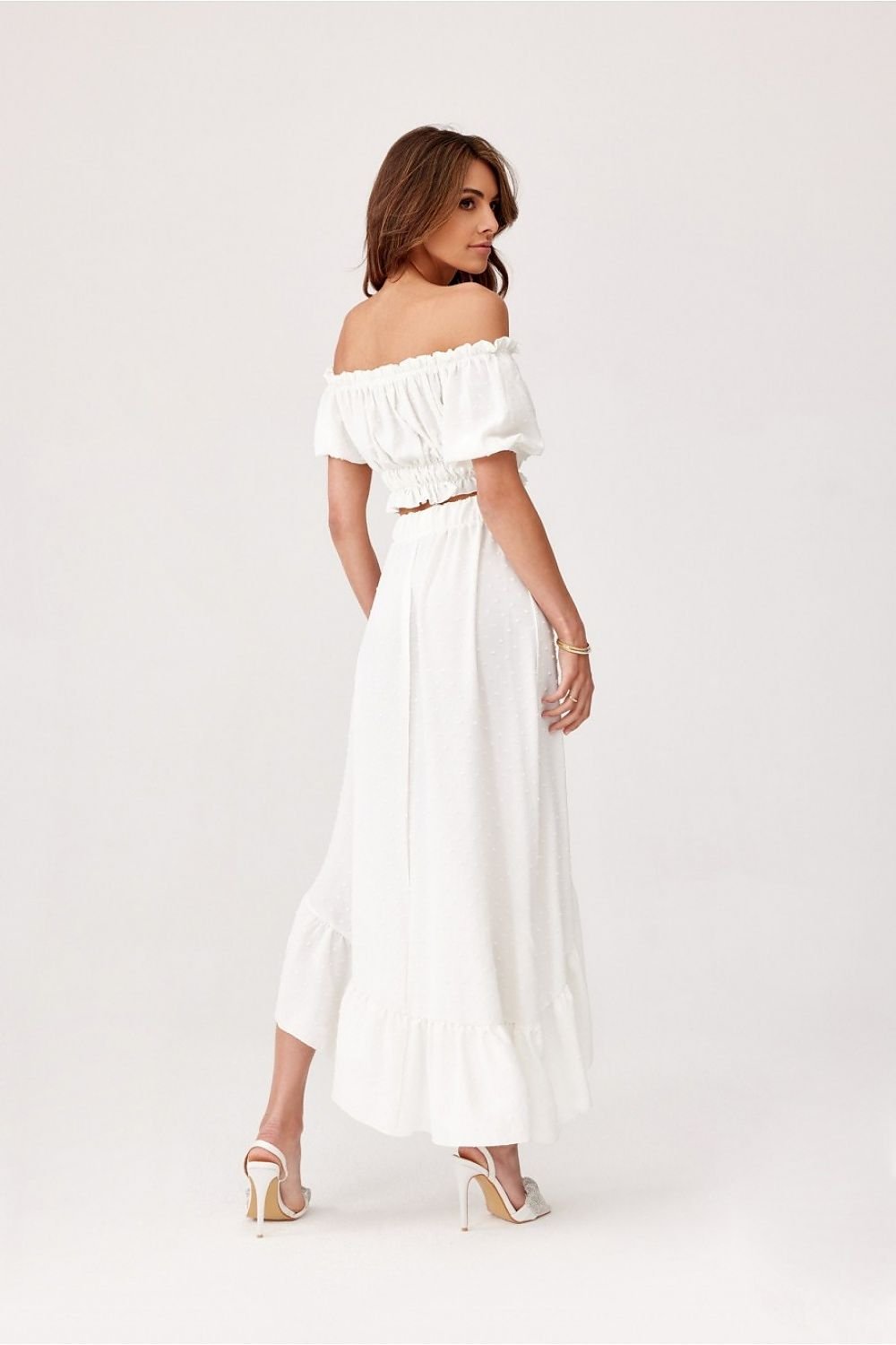 TEEK - Beige Off-Shoulder Ruffle Crop Top Skirt Set SET TEEK MH