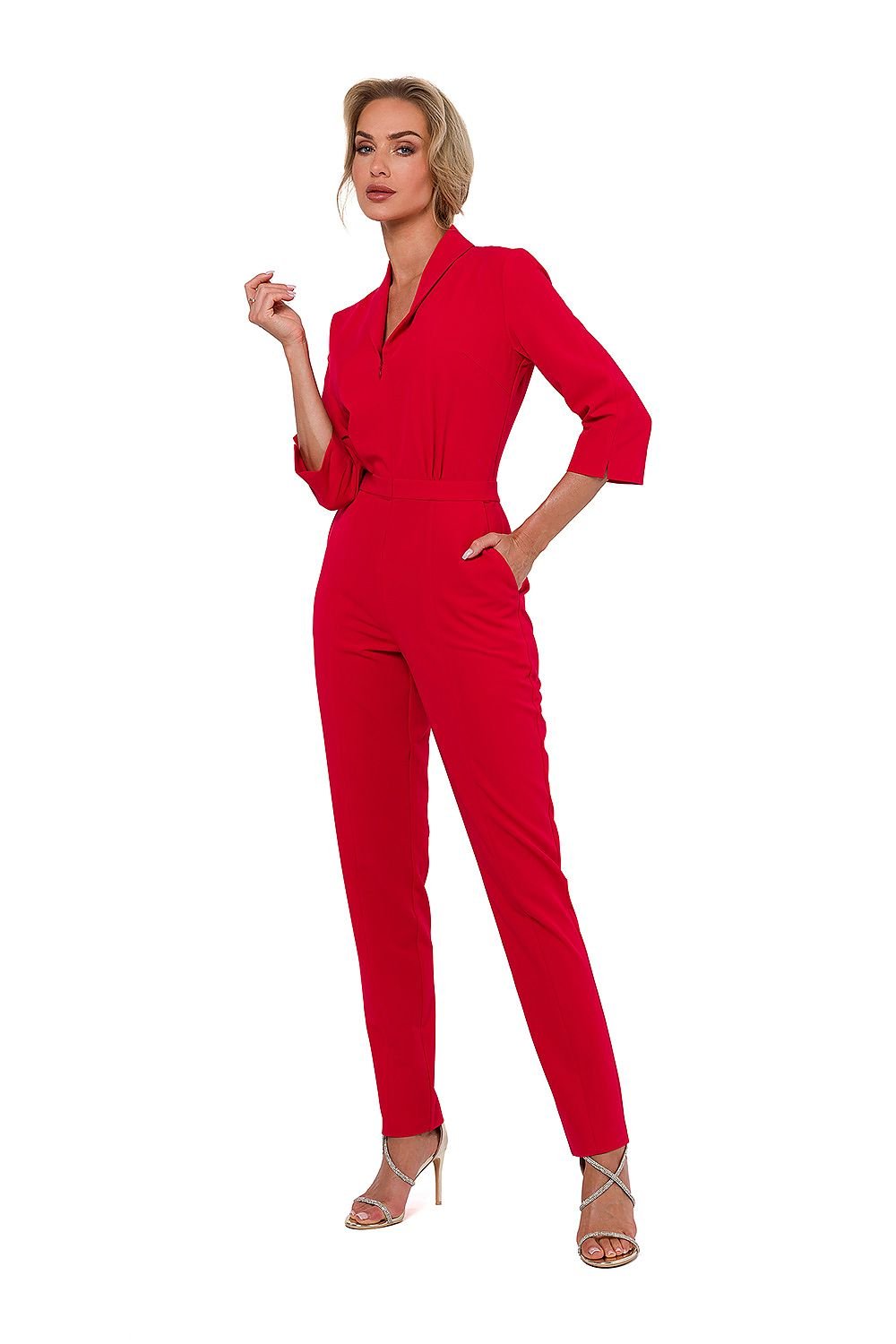 TEEK - Pocketed Sleek V-Neck Supervise Jumpsuit JUMPSUIT TEEK MH red S