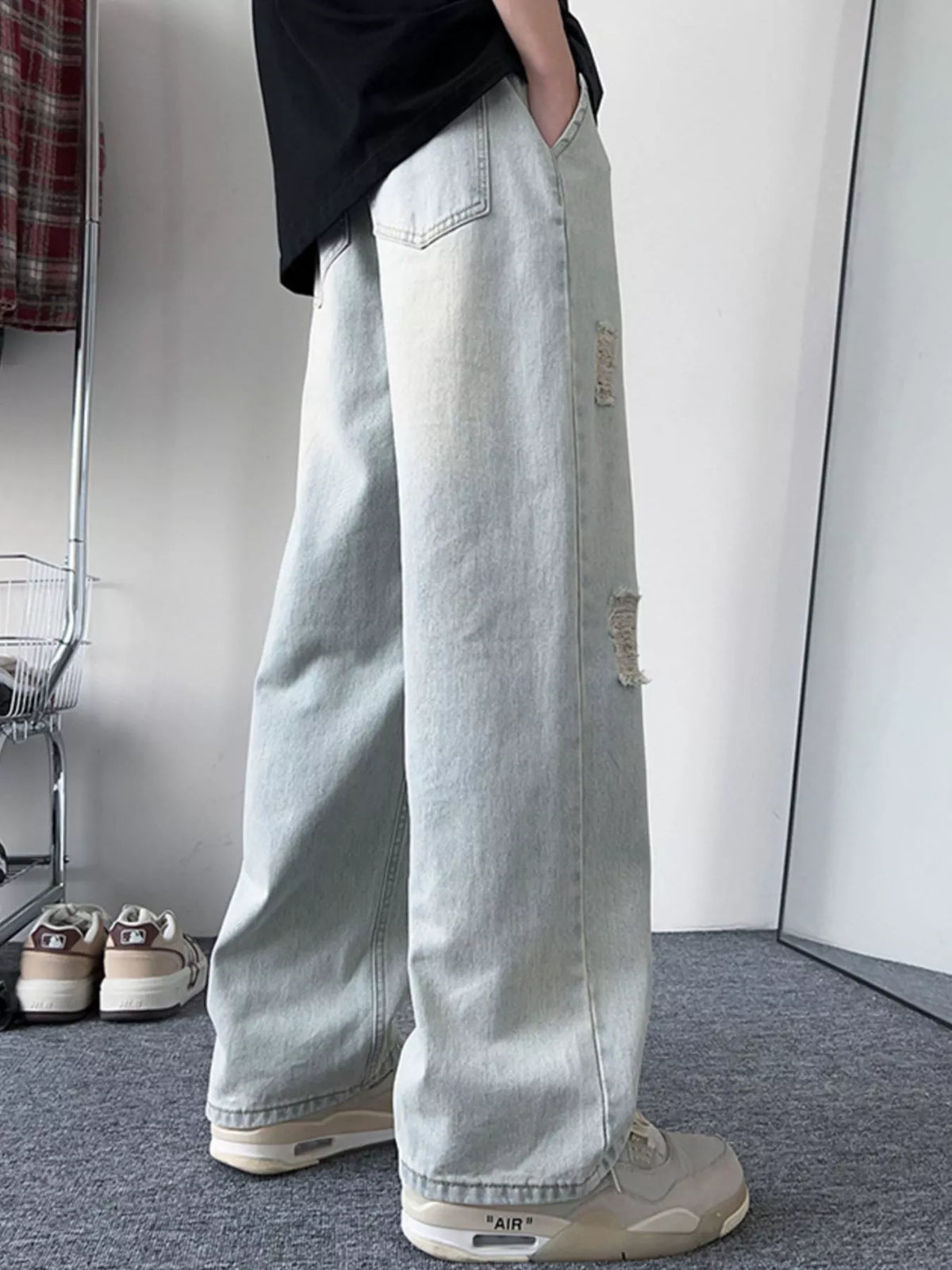 TEEK - Mens Full Size Distressed Wide Leg Jeans Plus Size JEANS TEEK Trend