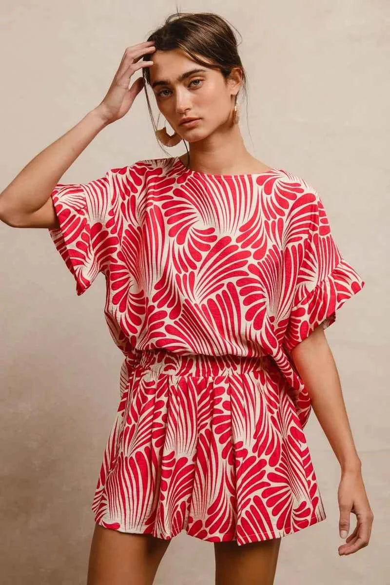 TEEK - Print Woven Ruffled Sleeves Top TOPS TEEK Trend