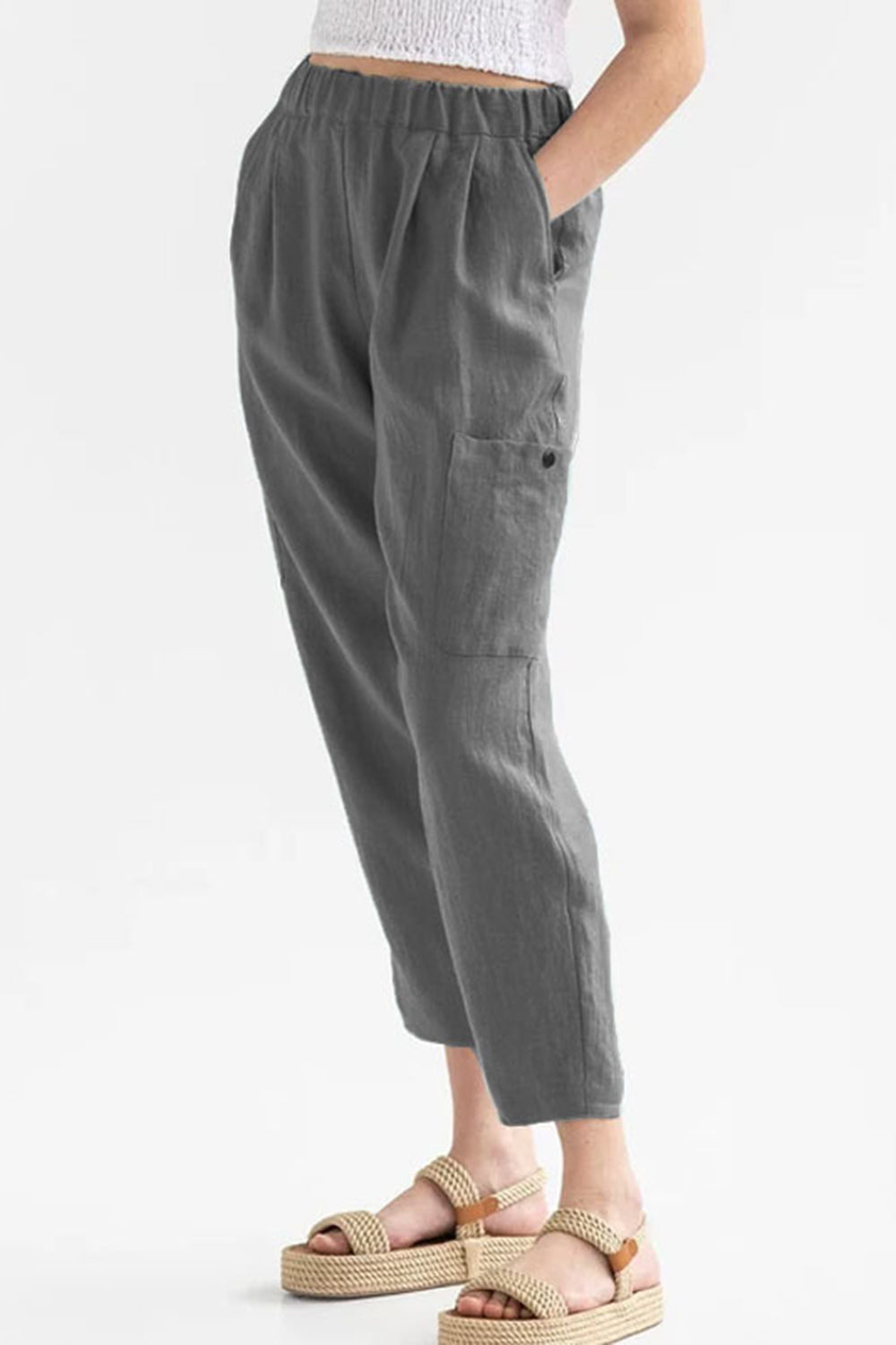 Trendsi Elastic Waist Cargo Pants Black / L