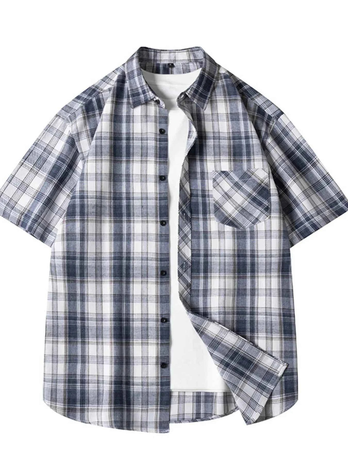 TEEK - Mens Plus Size Casual Plaid Short Sleeve Shirt TOPS TEEK Trend Black M