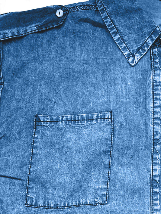 TEEK - Collared Neck Cap Sleeve Denim Top TOPS TEEK Trend