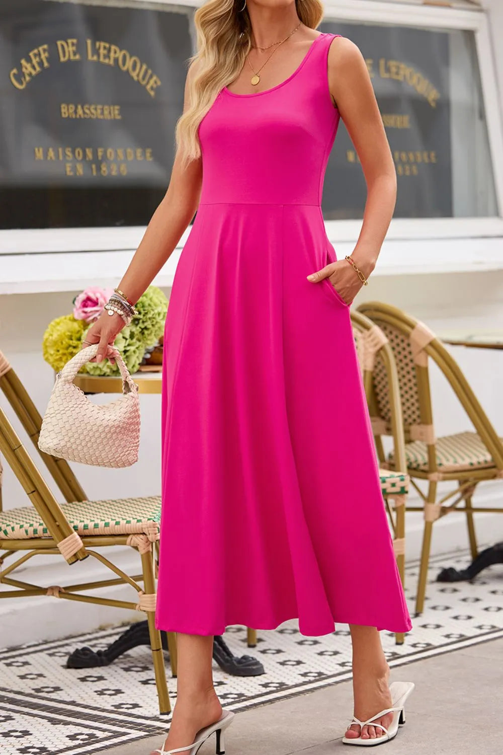 TEEK - Side Slit Scoop Neck Wide Strap Dress DRESS TEEK Trend