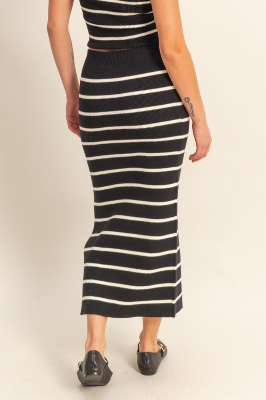 TEEK - Black Side Slit Striped Bodycon Sweater Skirt SKIRT TEEK Trend