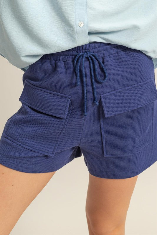 TEEK - Dark Blue Drawstring Waffle Knit Front Pocket Shorts SHORTS TEEK Trend