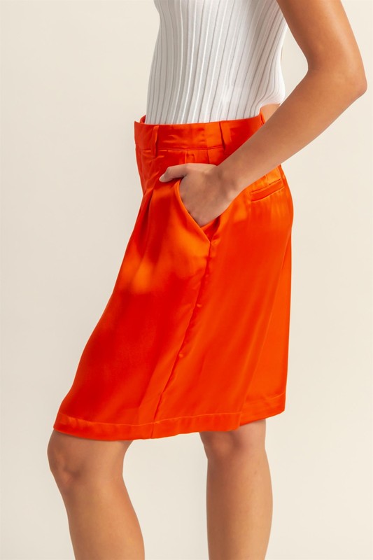 TEEK - Red High-Waist Pleated Satin Shorts SHORTS TEEK Trend