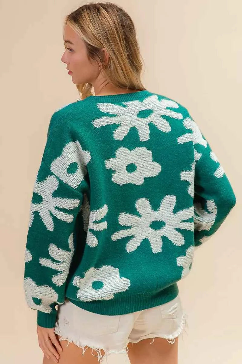 TEEK - Flower Pattern Long Sleeves Sweater Top TOPS TEEK Trend