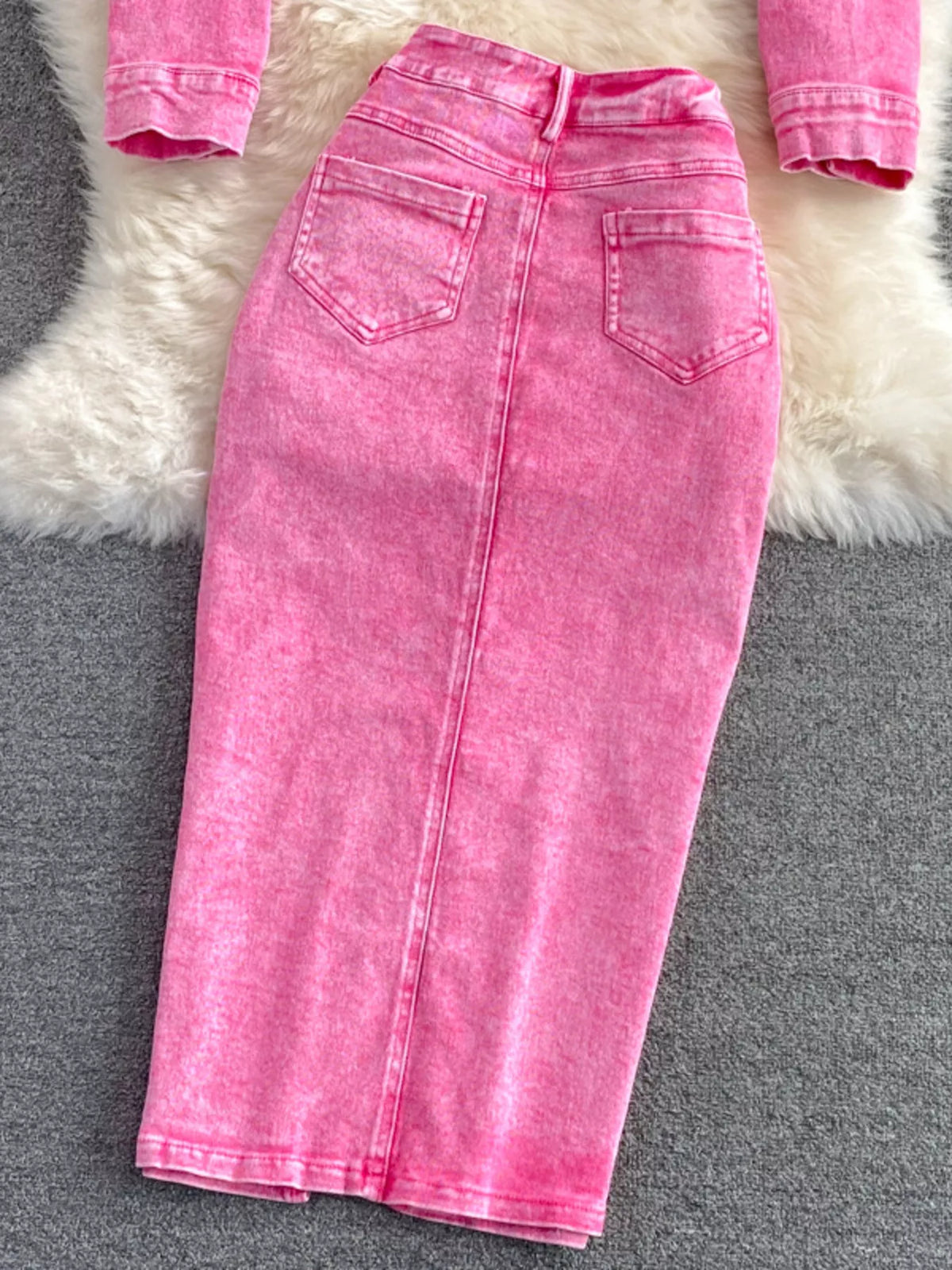 TEEK - Button Up Jacket and Slit Skirt Denim Set SET TEEK Trend