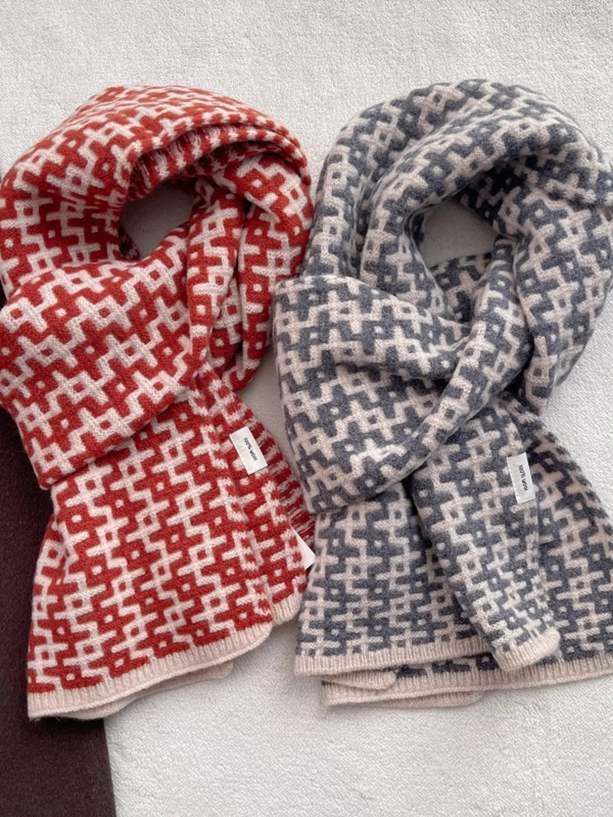 TEEK - Wool Geometric Pattern Knitted Warm Scarf SCARF TEEK Trend