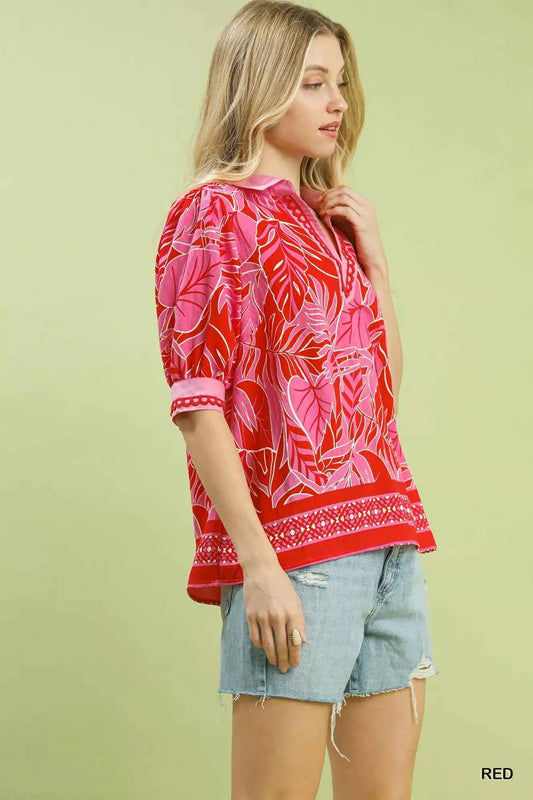 TEEK - Tropical Print Puff Sleeve Blouse TOPS TEEK Trend