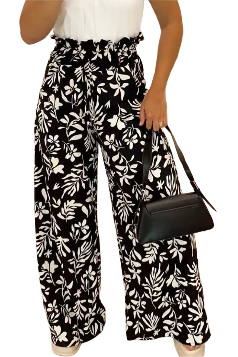 TEEK - Black Full Size Printed High Waist Wide Leg Pants PANTS TEEK Trend S
