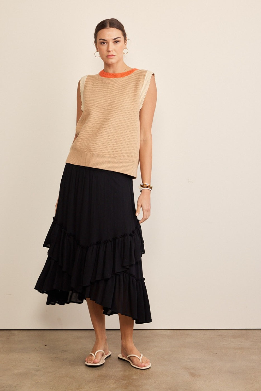 TEEK - Taupe Multi Contrast Round Neck Knit Top TOPS TEEK Trend