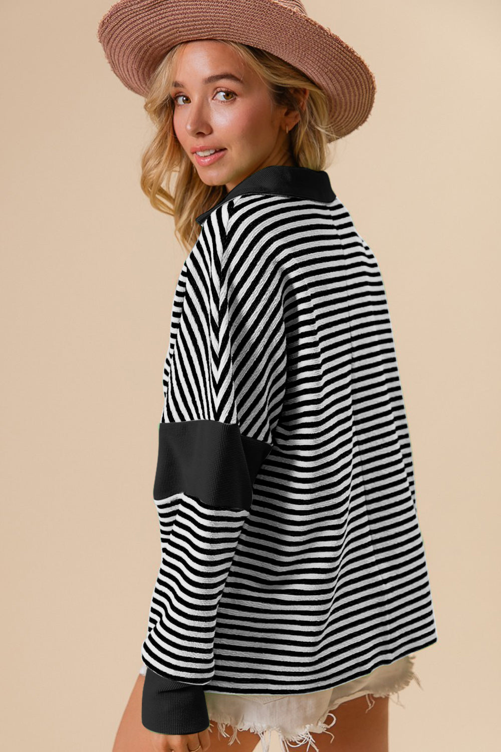 TEEK - Black Striped Contrast Long Sleeve Knit Top TOPS TEEK Trend