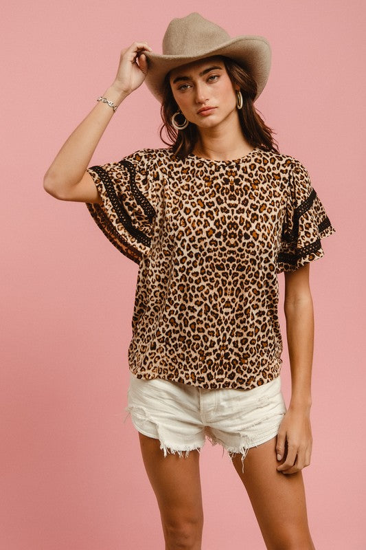 TEEK - Leopard Crochet Trim Short Sleeve Top TOPS TEEK Trend