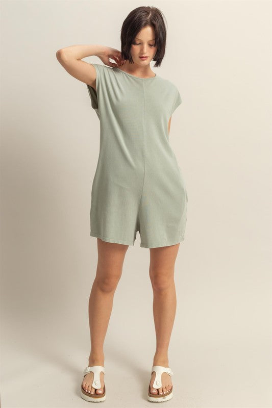 TEEK - Sage Round Neck Cap Sleeve Relaxed Fit Breezy Romper JUMPSUIT TEEK Trend