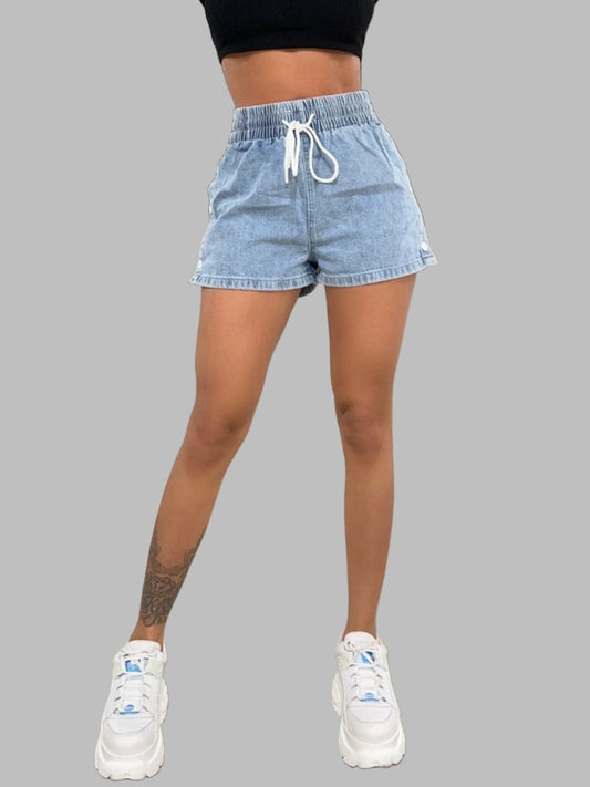 TEEK - Light Wash Drawstring High Waist Denim Shorts SHORTS TEEK Trend