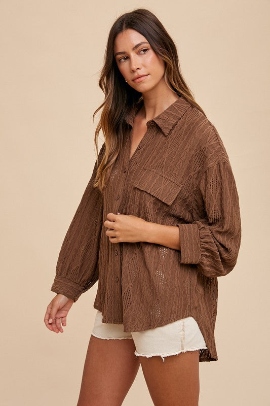 TEEK - Brown Button Down Drop Shoulder Shirt TOPS TEEK Trend