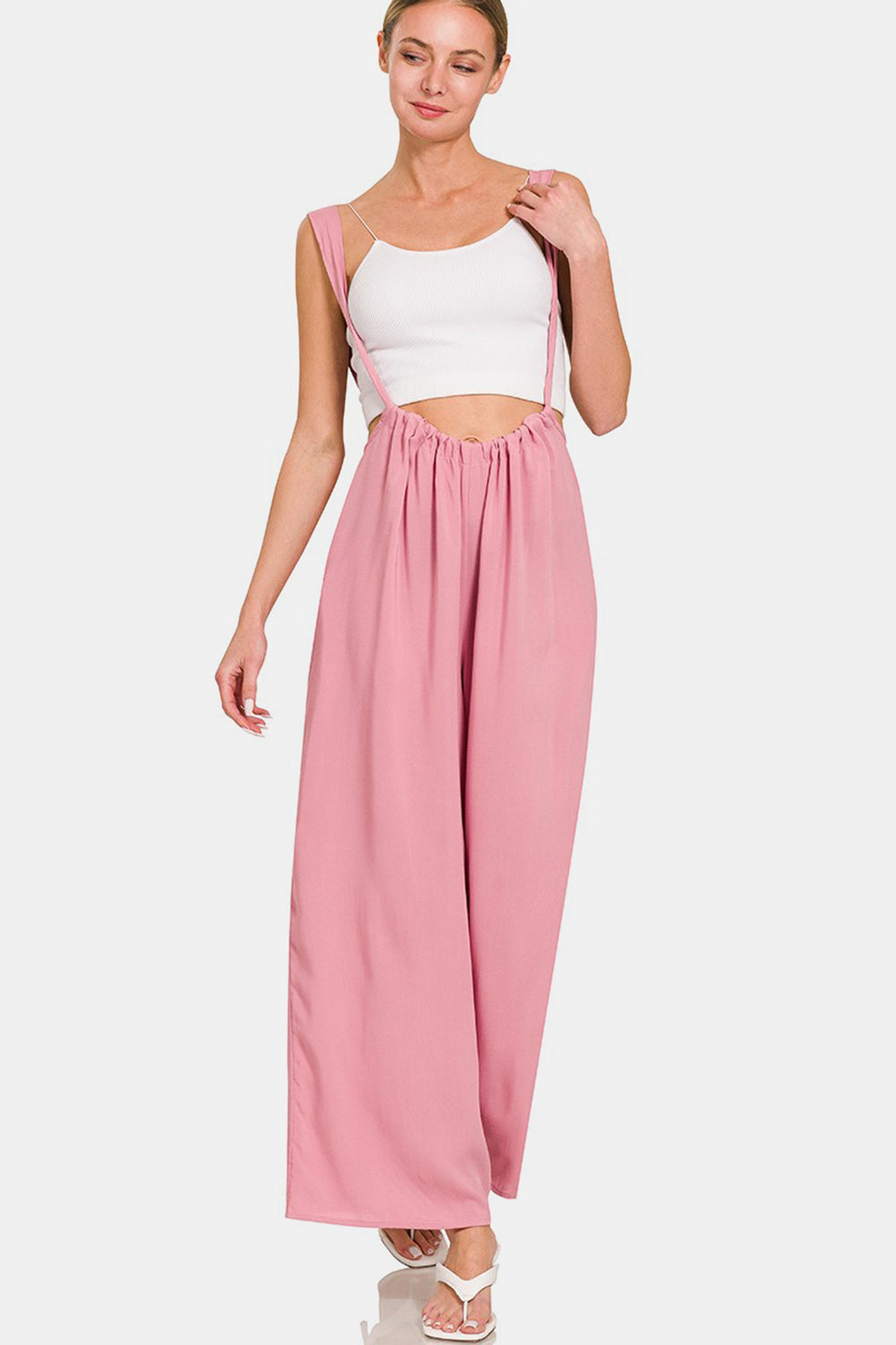 TEEK - Light Rose Pocketed Wide Strap Wide Leg Overalls OVERALLS TEEK Trend