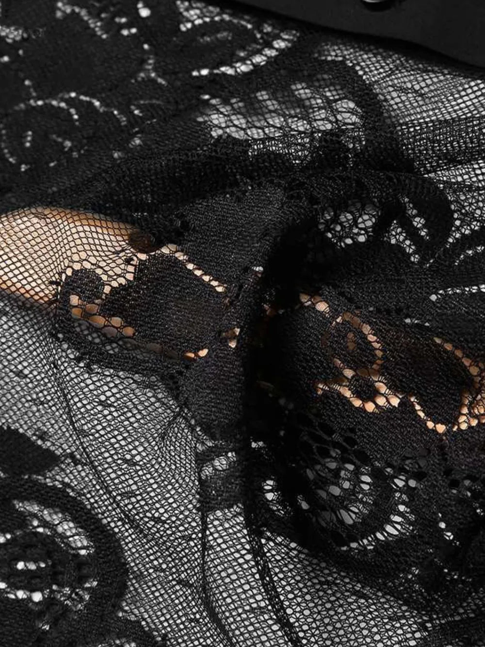 TEEK - Men's Black Lace Button Down Long Sleeve Shirt TOPS TEEK Trend